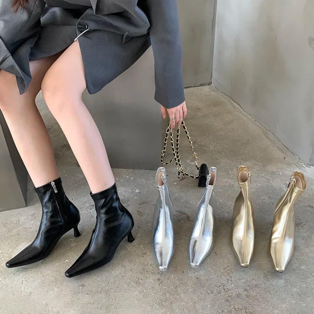 Modische spitze Damen-Ankle Boots mit dünnen niedrigen Absätzen, Frühlingsschuhe, bequemes weiches Leder, kurz, Damengröße 35-42