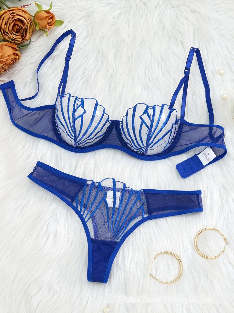 Z Cross-Border Ultra-Thin Lace Mesh Lingerie Set with Steel Ring