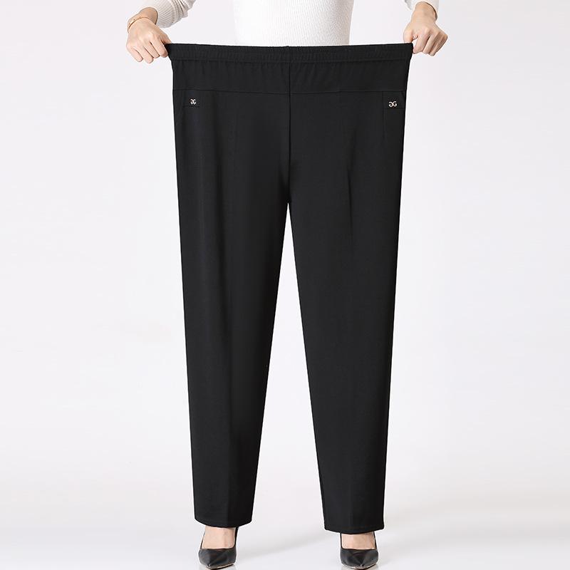 Spring Women Long Pants Elastic High Waist Casual Middle and Old Mom Pants Plushed Warm Straight Pants