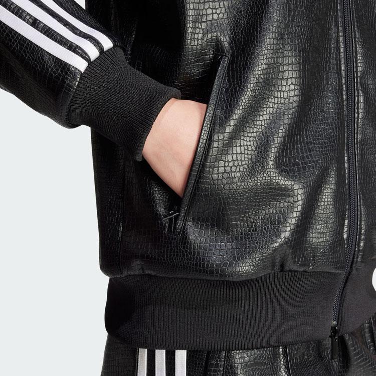 Adidas Originals Firebird Premium Faux Leather Luxe Three-Stripe Color Block Sports Jacket Women Jacket Black IY2912