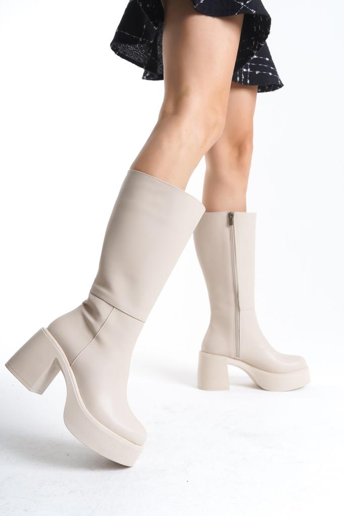 Women Modern Stylish Fashion Boots Boots Faux Leather Jessie Platform Heeled Black Boots Cm