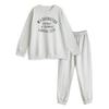 Cotton Fleece Soft and Long Solid Size All Year Round Women's 100% Pajamas, Comfortable, Sleeve, Color, Breathable, Gray, L, Spring, Autumn,