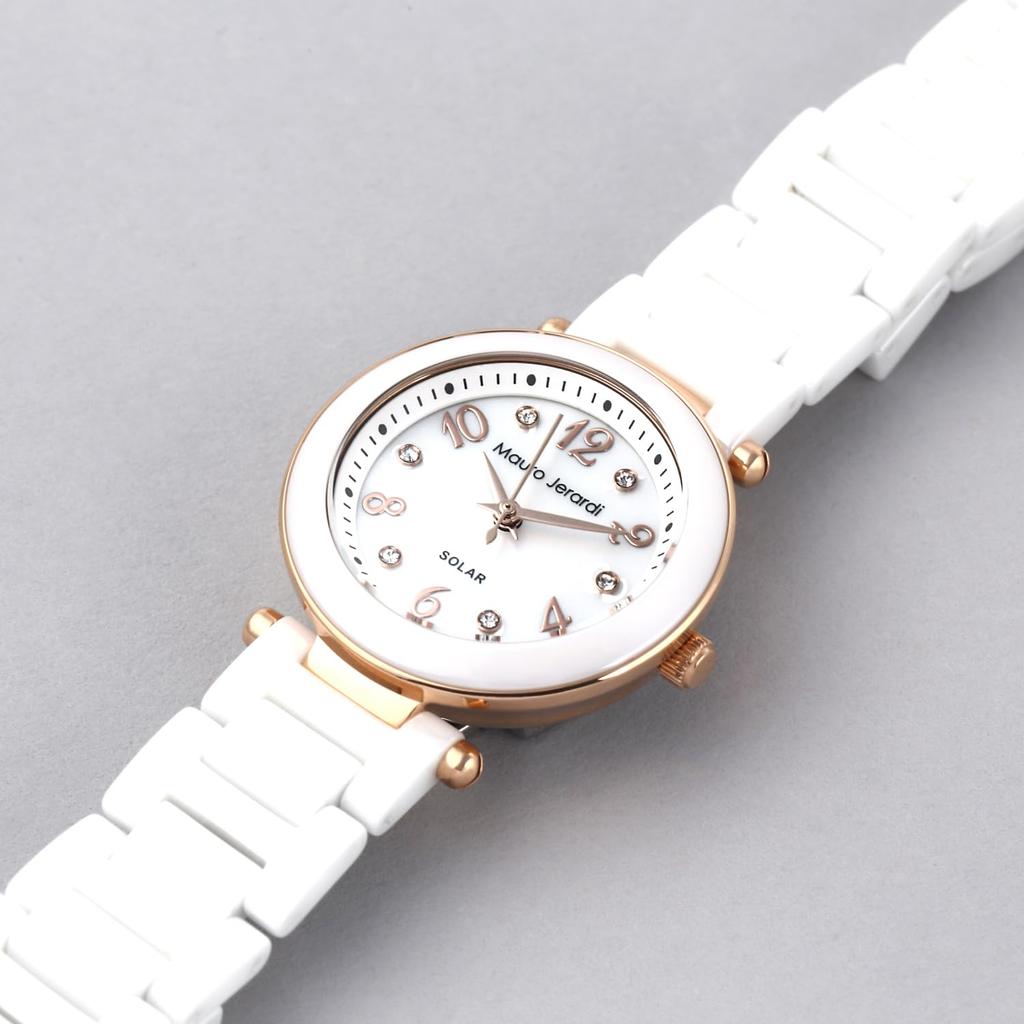 Mauro Geraldi Solar MJ068 Rosa Weiß Rosa Damenuhr, Keramik, (Weiß & Gold, & Gold)