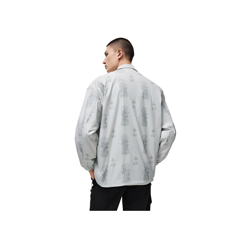 Li Ning Wade Kuixing Diandou Series Full Print Single Button Lapel Long Sleeve Jacket Unisex Jacket Chuan-Stone-Gray AFDT817-2