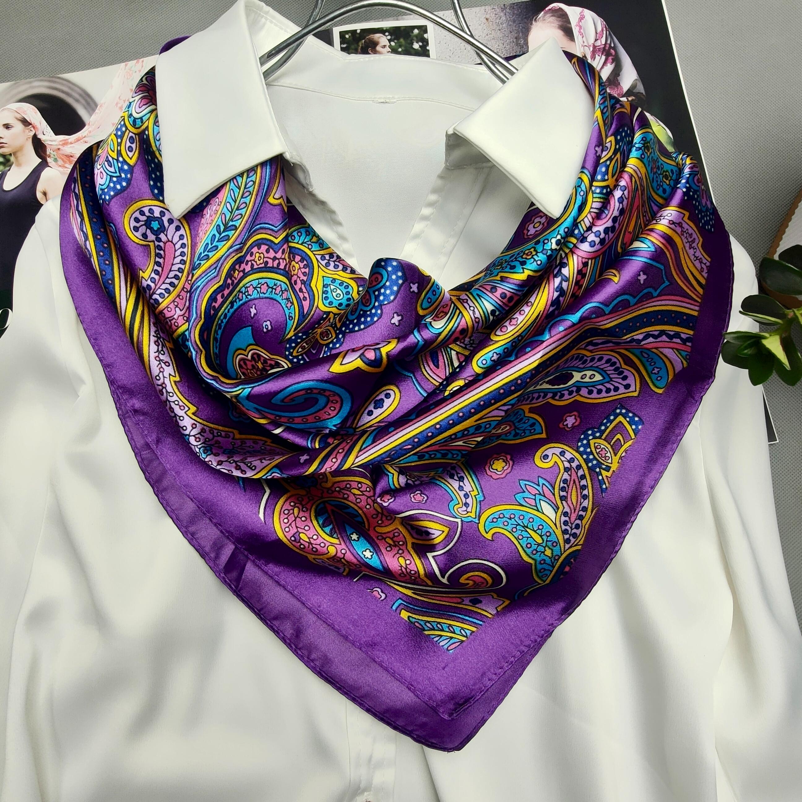 

Grey Green Silk Scarf Headscarf For Women Spring Fall Elegant Cherry Blossom Big Square Scarves Wraps 90*90cm Neck Scarf Shawl