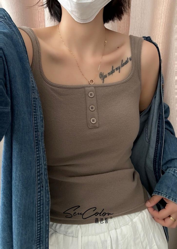 #Autumn square collar abraded vest integrated sling beautiful back seamless bra free thermal underwear with chest pad