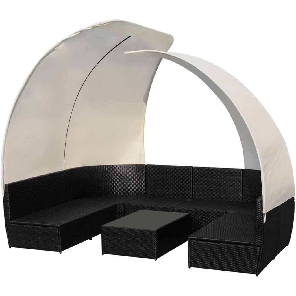 9 piece garden lounge set with sun canopies poly rattan black