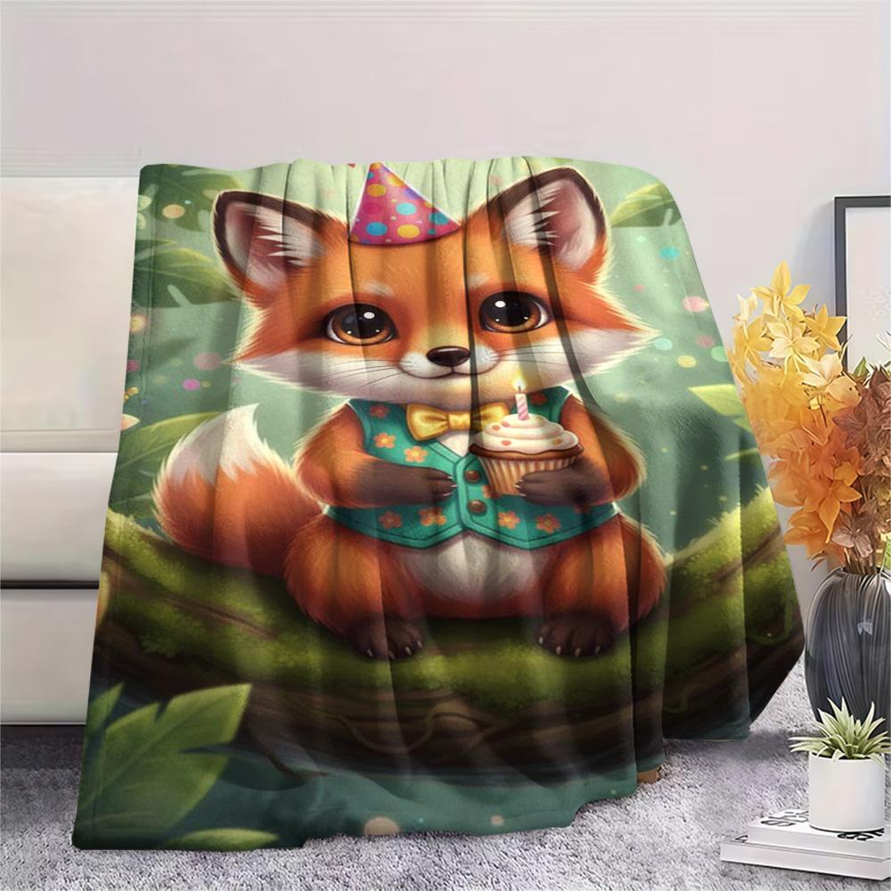 1PC Retro-style animals Print FlAannel Blanket, High quality Comfortable for All Seasons, Home Decor, Warmth and Comfort