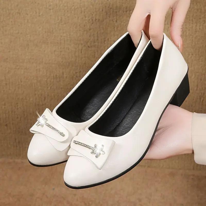 Fashion Ladies Pumps Moccasins Women's Shoes Round Toe Block Heel Office Chunky Heels Spring Comfortable and Elegant Summer 2025 Trend