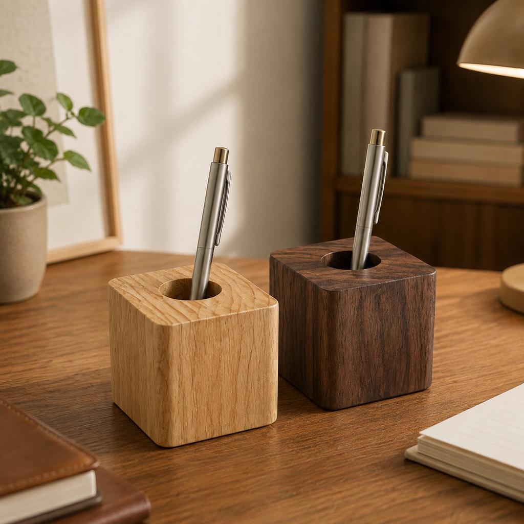 Walnut Wood Square Pen Holder Creative Office Desktop Storage Ornaments Space Saving Multifunction Stationery Pencil Storage Box