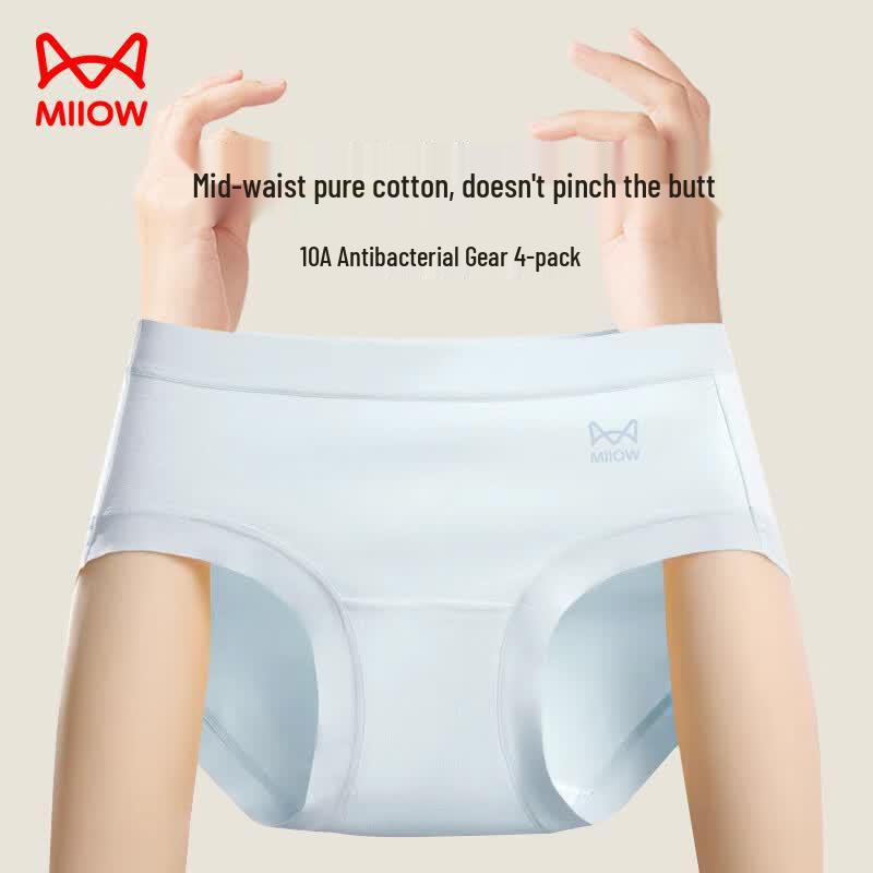 Mao Ren Women's 4-Pack Pure Cotton Mid-Waist Underwear