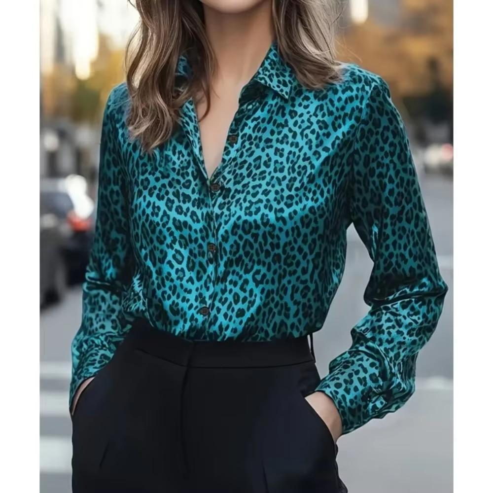Women Elegant Women's Casual Button Shirt Blouse Trendy Leopard Print Perfect for Autumn Style Fitted Shirt