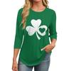 3/4 Langarm Damenoberteile Lässiges Tunika-Top Basic Plissiertes Hemd Locker St. Patrick Print Top