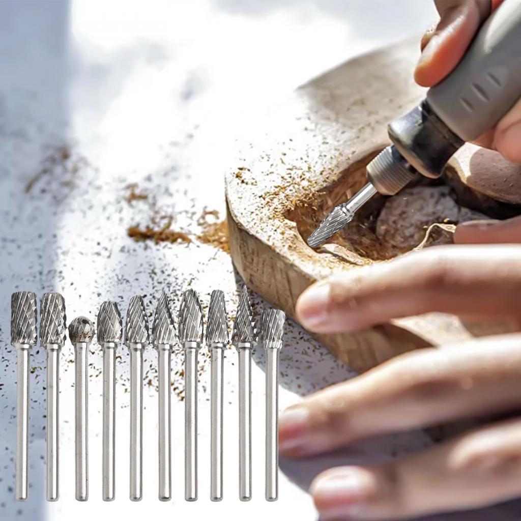 Long Lasting Carbide Steel DoubleCut Grinding Heads Set 10 Piece DIY Tool Kit