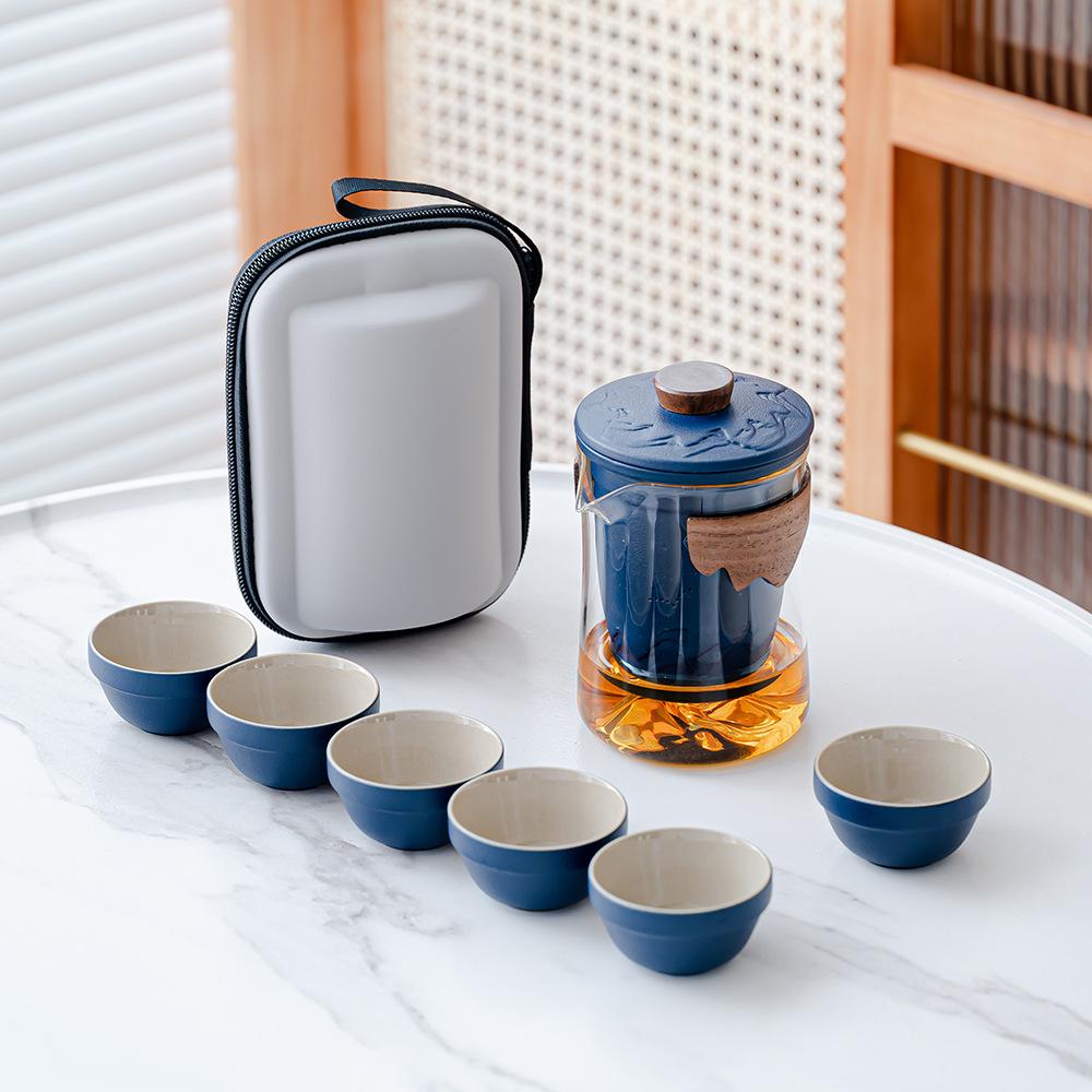 Glass travel tea set portable express cup outdoor kung fu teacup Japanese teapot business gift set