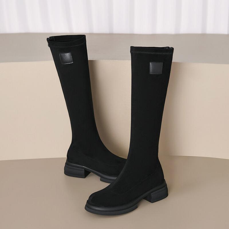 

Осенне-зимние новые замшевые высокие сапоги женские на толстой подошве нескользящие удобные больших размеров рыцарские сапоги женские европейские, американские и китайские 39
