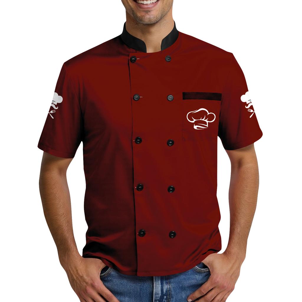 Chef Hat  Print - Men's Casual Short Sleeve Chef Dress