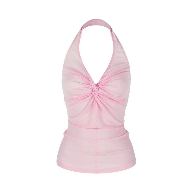 French Style Design Sense V-neck Twist Hanging Neck Cami Women Summer New Slim Fit Slimming Temperament Gyaru Top
