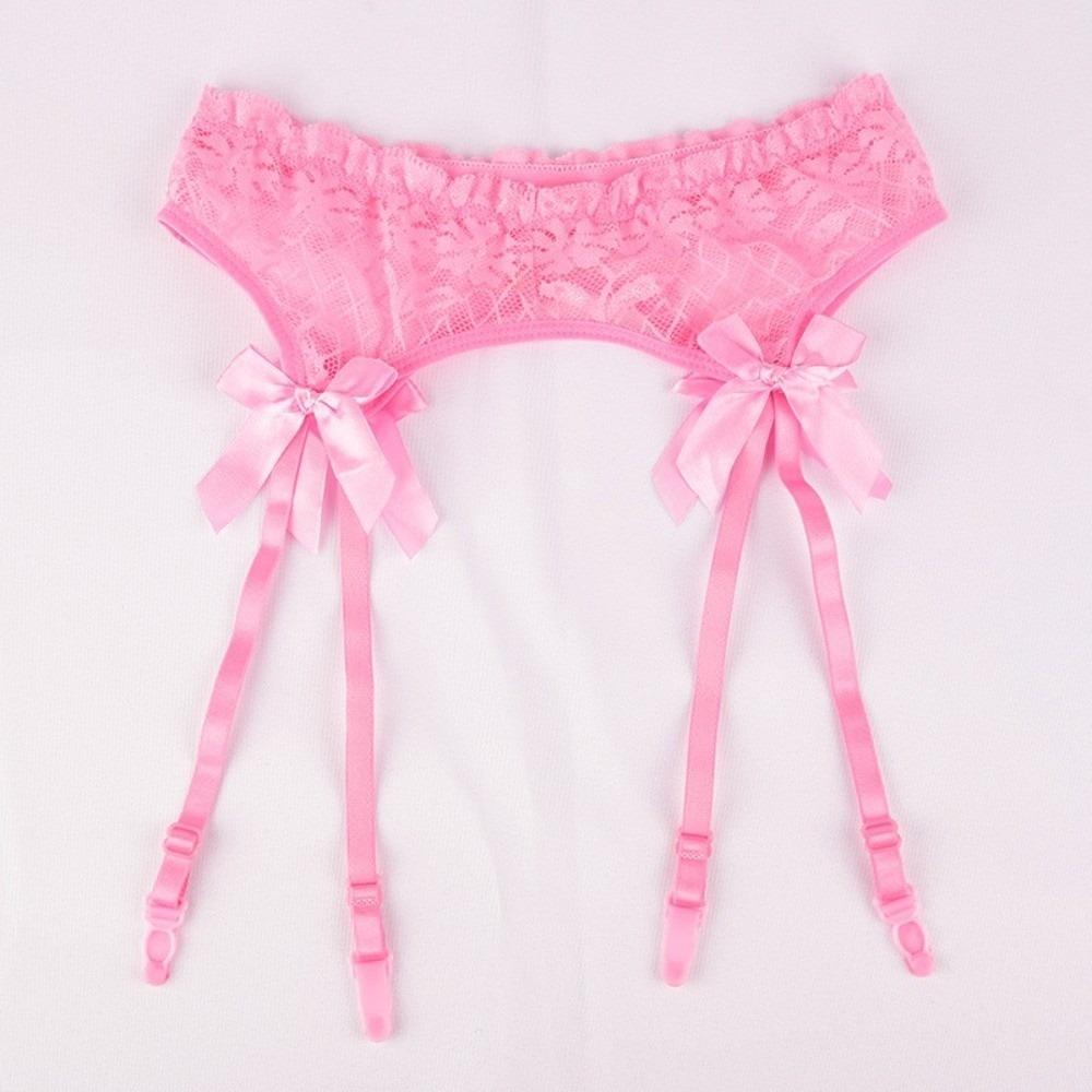 Кружевной подвязочный пояс с бантом Цветочные подвязки для чулок Романтический подвязочный пояс Интимное белье розовый