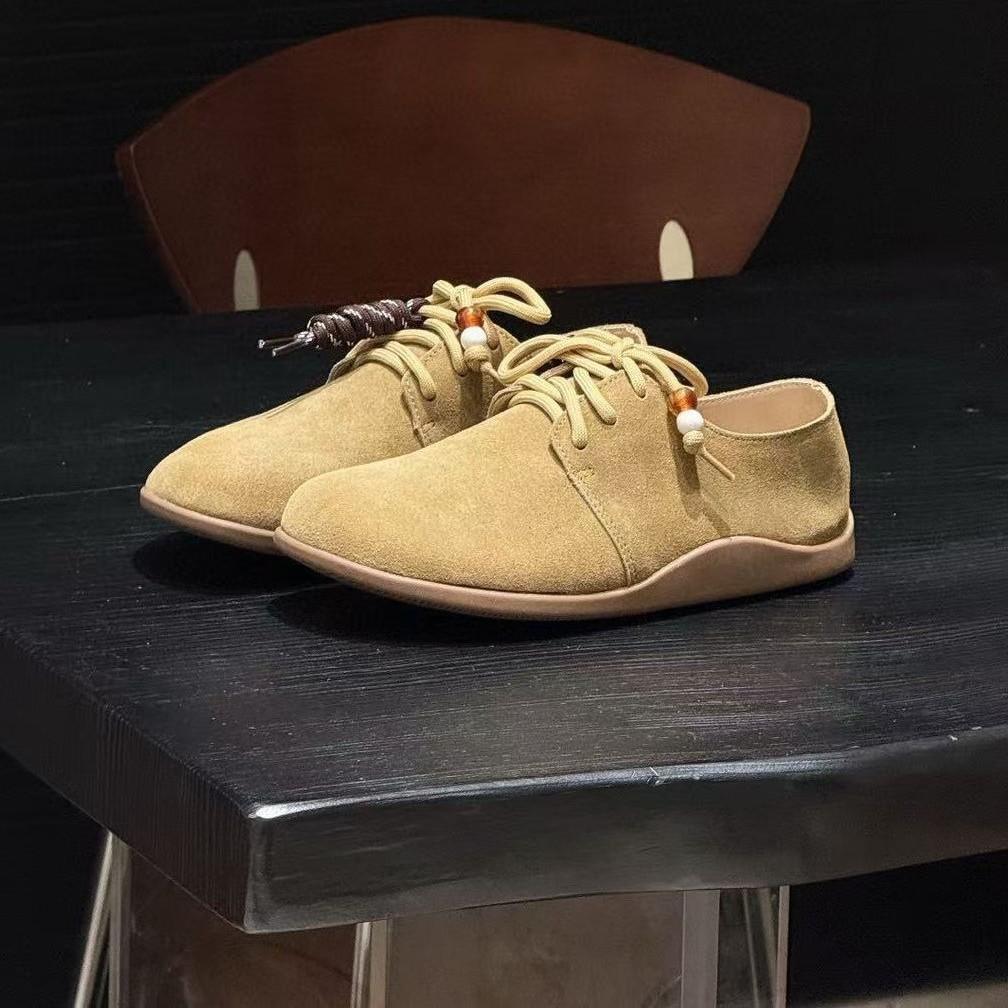 Leather Bread Shoes Big Round Head Retro Lace-up Casual Platform Women's Single Shoes