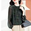 Fashion Crew Neck Silk Shirt Women's Temperament Elegant Printed Mulberry Silk Shirt