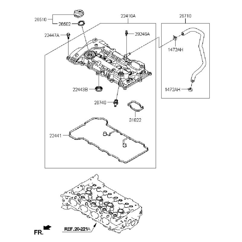 A28G-22410-2E210, 22410 2E210 Engine Valve Cover For Hyundai Tucson Kia KX5 2.0L