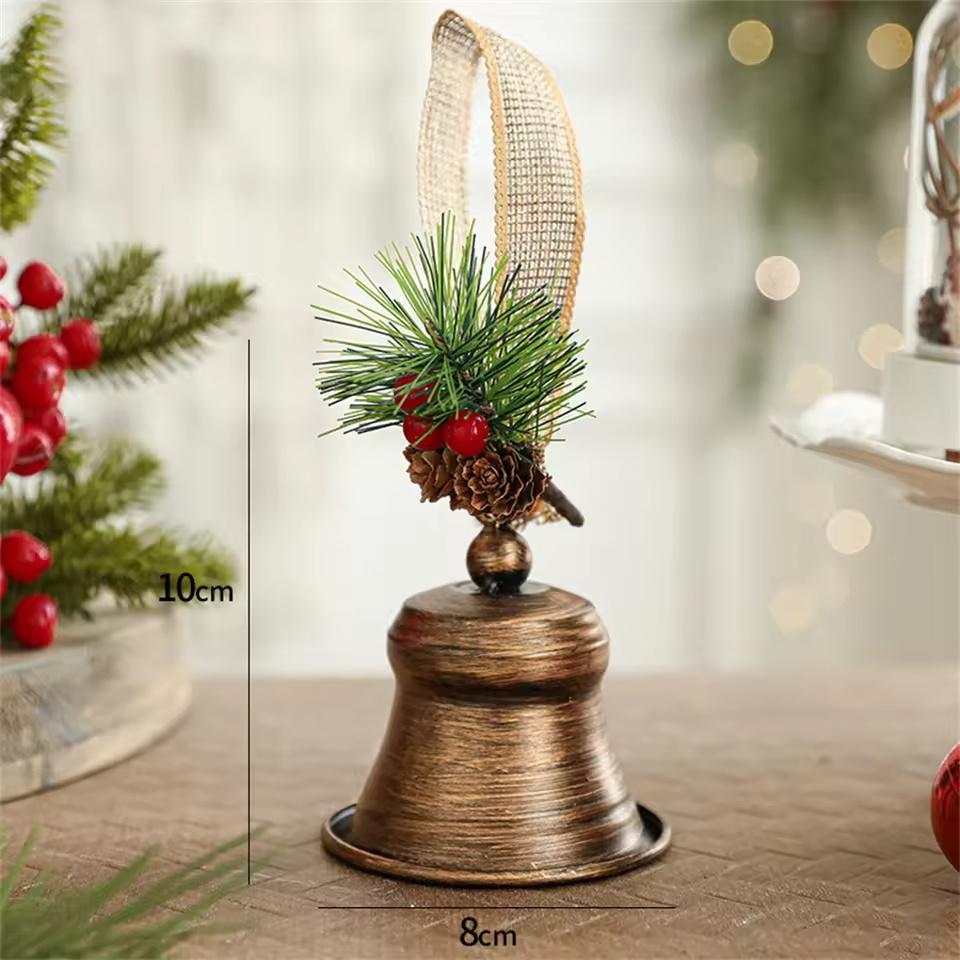 Christmas Bell Golden Metal Indoor And Outdoor Blessing Bells Pendant Snowflake Red Bow For Party Christmas Tree Decoration