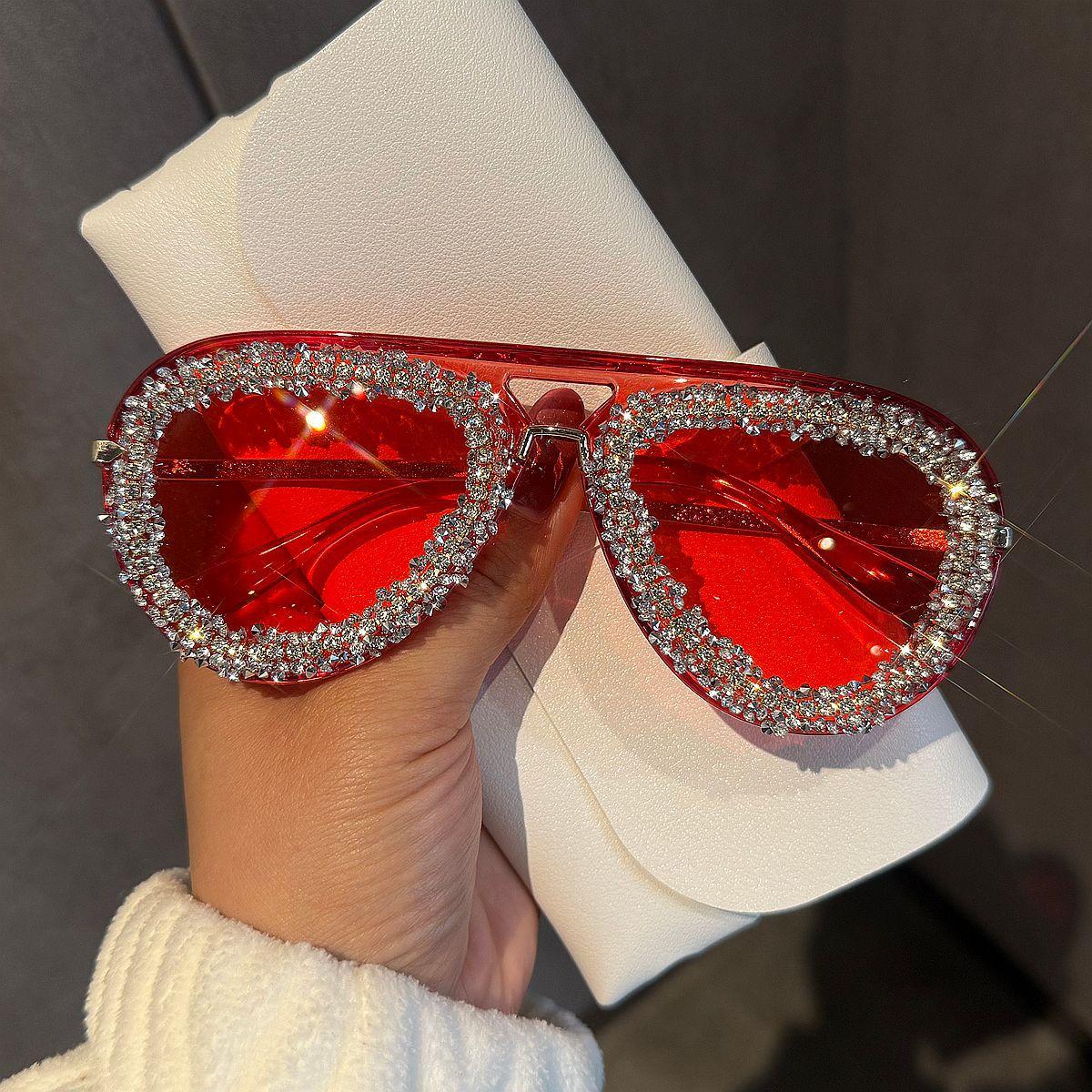 

Bling Rhinestone Aviator Sunglaees for Women Retro y2k Luxury Trendy Shades for Party UV400 lunette de soleil femme luxe красный