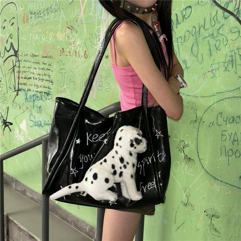 

Harajuku Spotted Dog Y2k Handbag Purse Women Vintage Large Capacity Black Shoulder Tote Bag Female Retro Casual Underarm Bag New 40x30x10.5cm чёрный