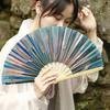 Folding Fan Colorful Handheld Fan with Bamboo Bones for Festivals Rave Parties Performance Home Decoration