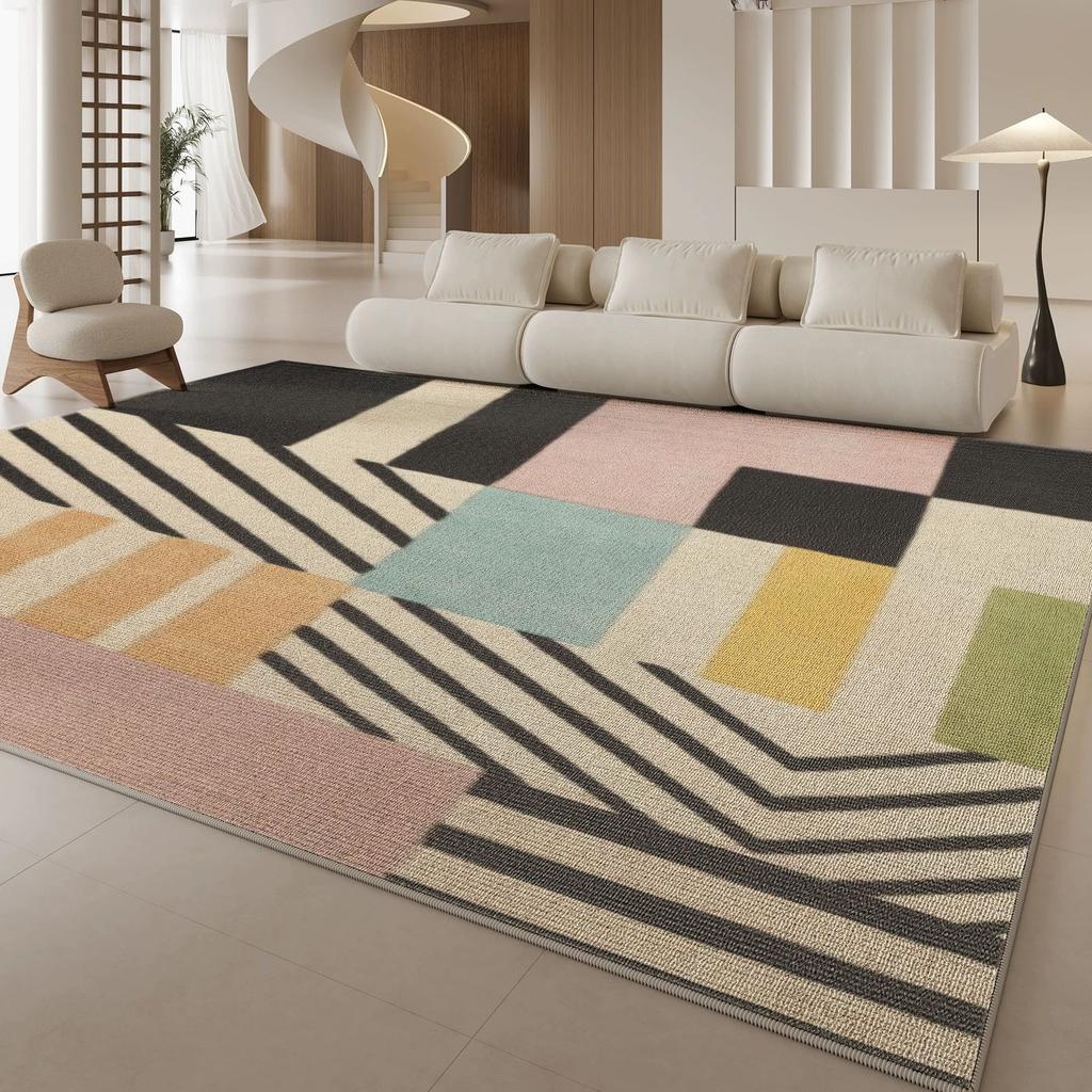 Modern Luxury Stripe Loop-pile Carpet Rug Extra Large Floor Mat Plush for Sofa Living Room Bedroom Cozy Style Home Decor