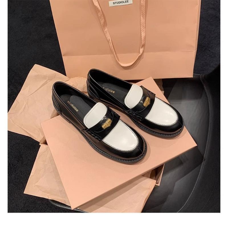 Shoes Horse Skin Retro Polished Small Gold Coins Thick Heel Thick Sole Small Leather Shoes