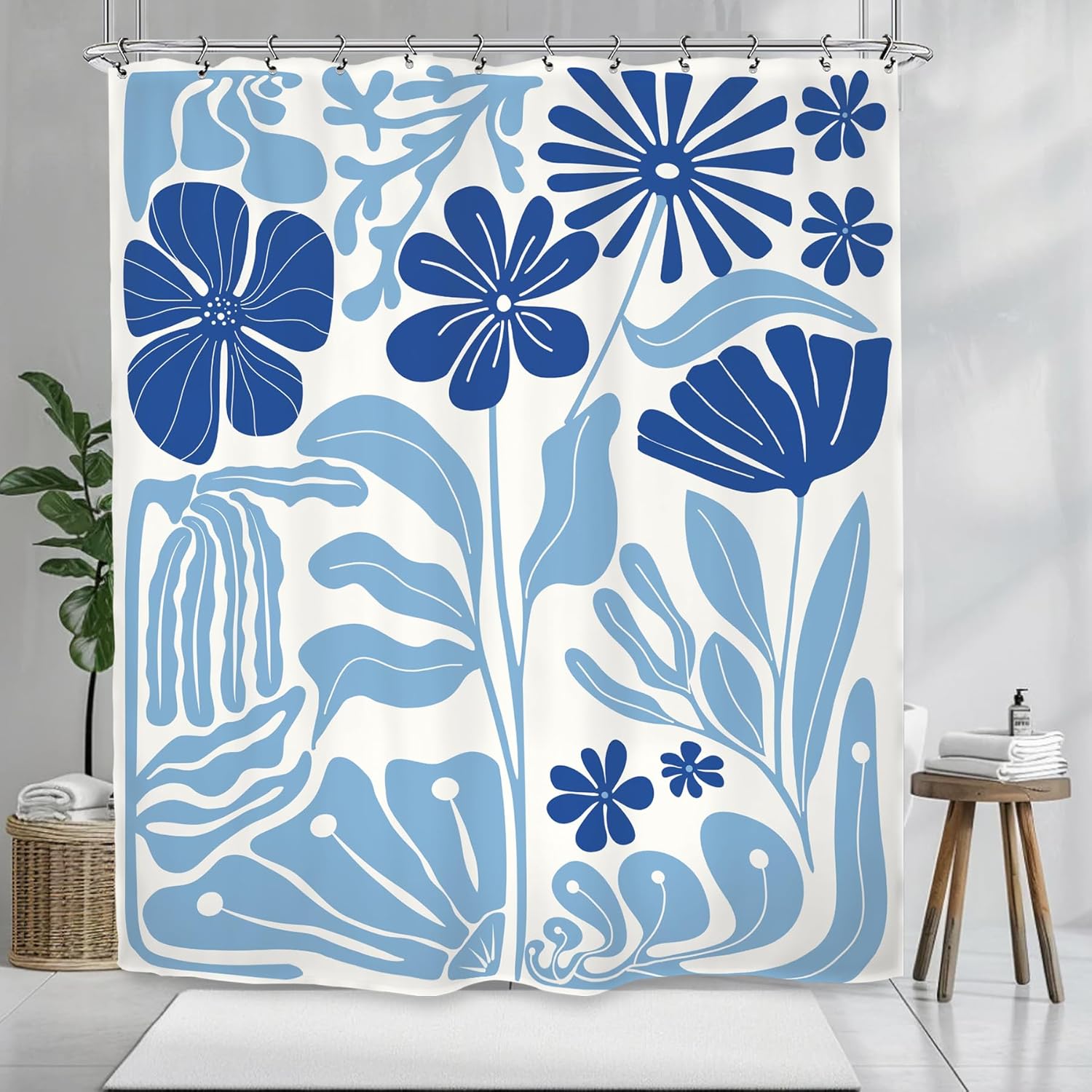 

Blue Abstract Floral Pattern Waterproof Shower Curtain 180X180Cm - Modern Art Print Bathroom Decor For Home Textiles W60H190(CM)-1 Pcs