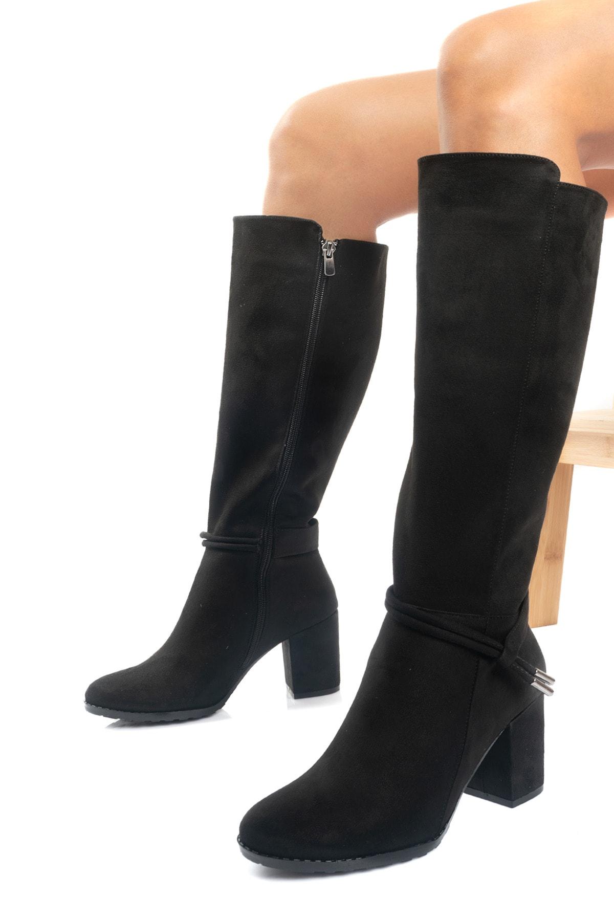 

Женские модные длинные замшевые черные ботинки Betty