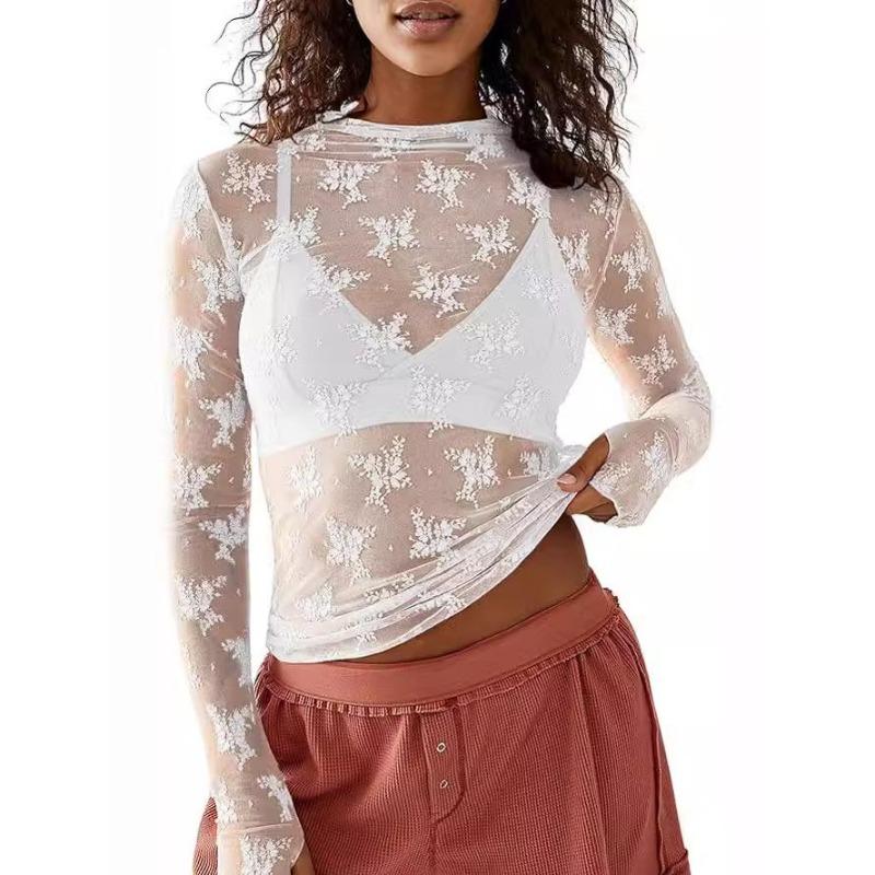 Perspective Lace Top Mesh Multi-color Bottoming Shirt Sexy Trend Shirt