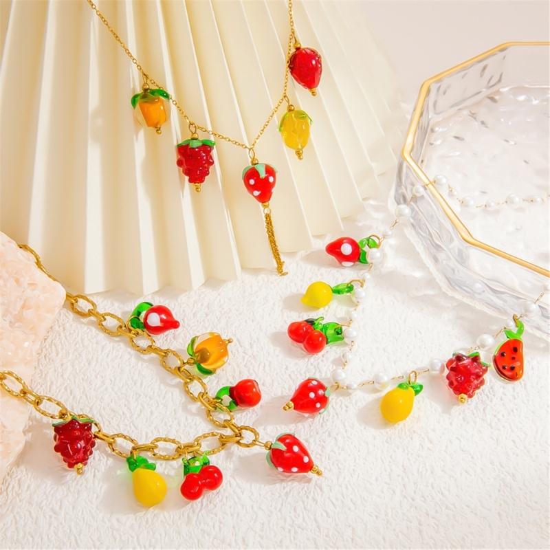Handmade Glass Fruit Pendant Necklace Offering A Touch of Artistics and Nature Inspire Elegant for Any Outfits