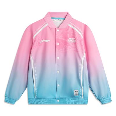 Li Ning X LPL Współpraca Łączona Jednorzędowy Wygodny Oddychający Wszechstronny Luźny Kurtka Kurtka Unisex Brzoskwiniowo-Drewniany Różowy AFDU791-1