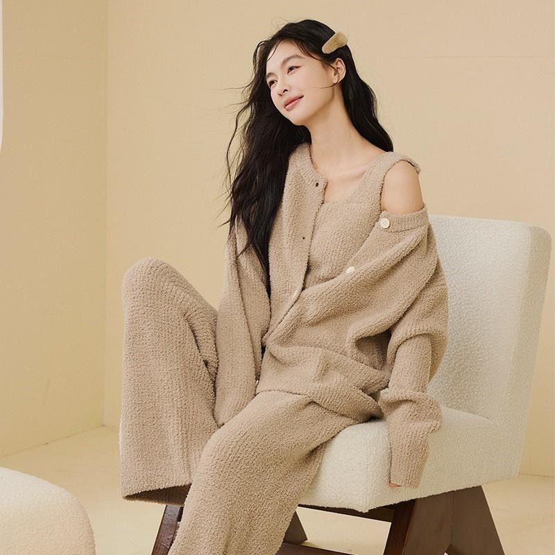Womens Soft Fleece Pajama Set Long Sleeve Top Pants Warm Cozy Sleepwear Fall Winter Home Or Light Outdoor Wear