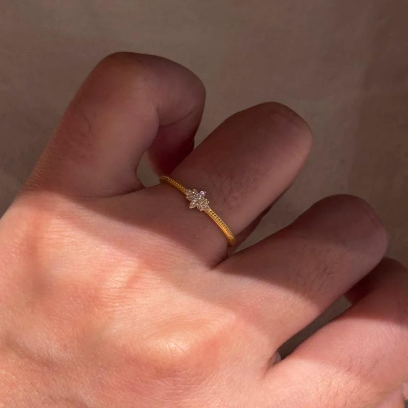 French Retro Rhinestone Band Ring - Elegant, Stackable, Brushed Design