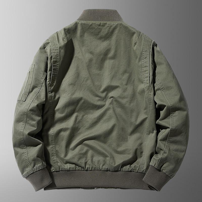 Men's Spring Military Green Cotton Jacket - Trendy Loose Fit with Baseball Collar, Casual Coat.