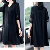 Black Dress Women's Loose Large Size Summer Dress Medium Length Solid Casual Lace Hollow Out Dress