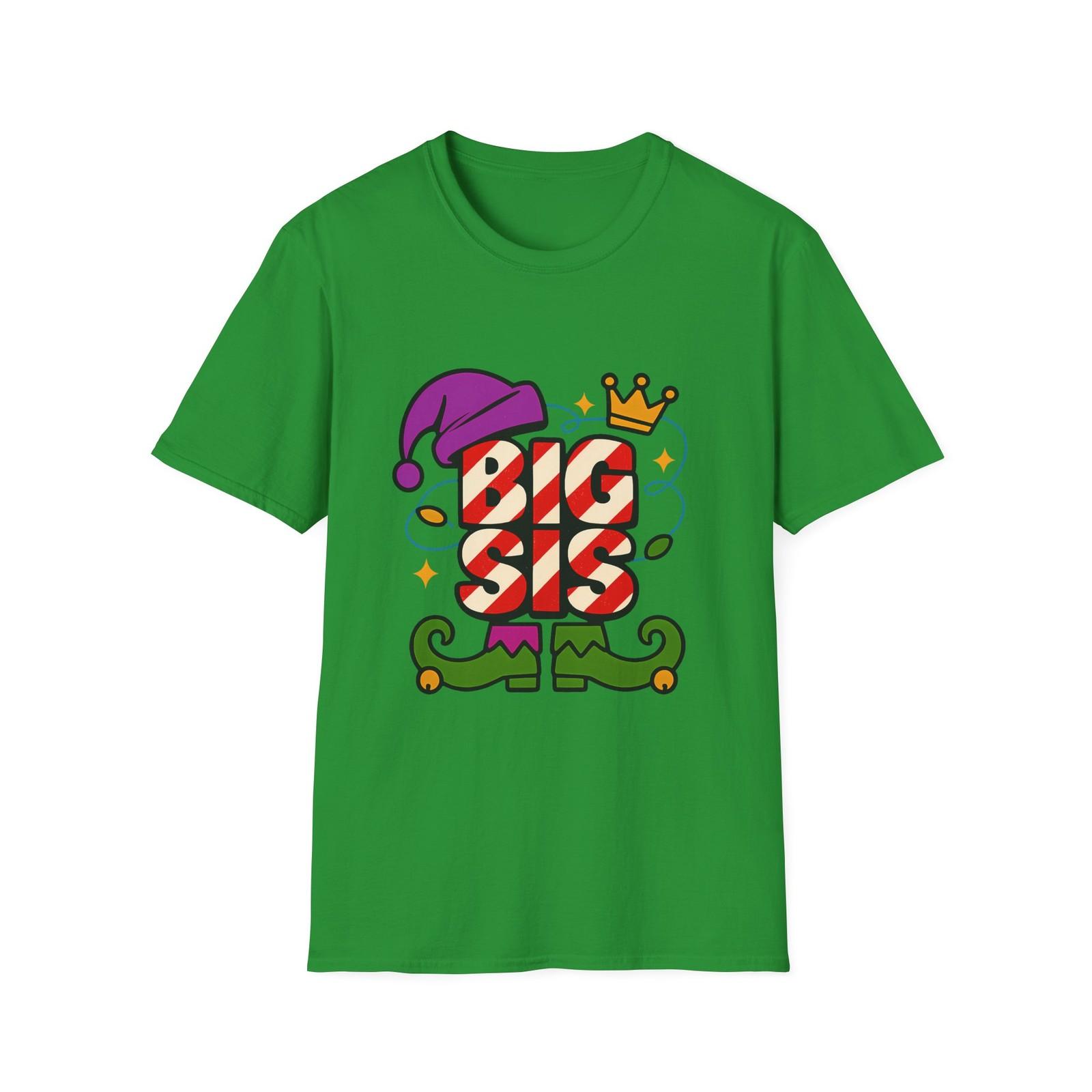 Unisex Softstyle T-Shirt Mens Womens Tees Top BIG SIS Elf Candy Cane Crown Christmas Holiday Tee XL