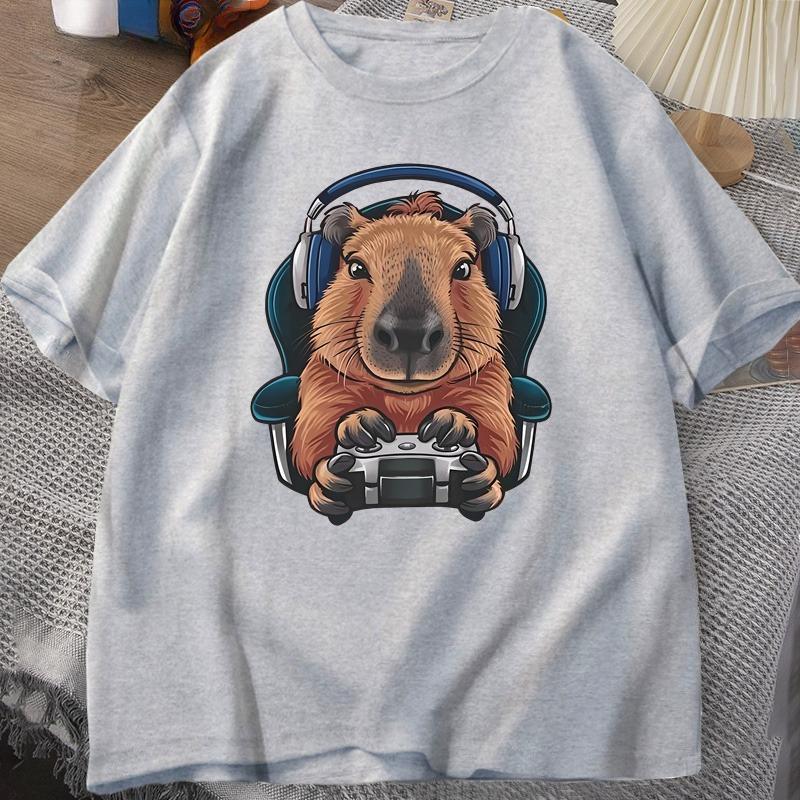 Unisex Gamer Capybara Shirt Capybara Tank Top Graphic Cute Rodent Tshirt Funny Animal Gaming with Controller Unique