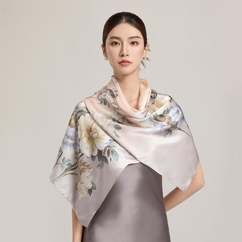 100% Silk Scarf Women Print Hangzhou Handkerchief Pure Silk Neckscarves Luxury Bufandas Silk Shawl   Long Scarf