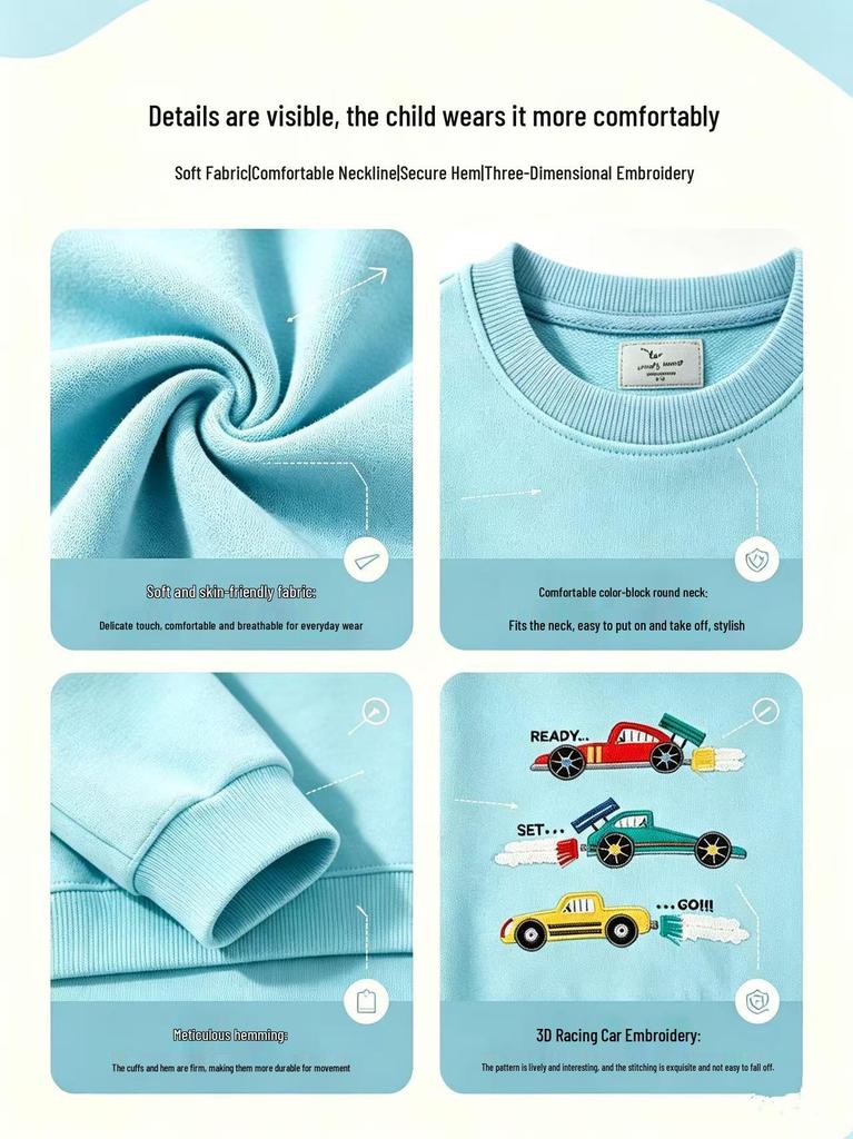 2026 Boys' Embroidered Long Sleeve Sweatshirt - Autumn and Spring Collection