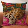 1Pc Animal Theme Decor Pillow Cover Retro Style The Leopard Print Throw Pillows, Square Durable Linen Throw Pillow Covers