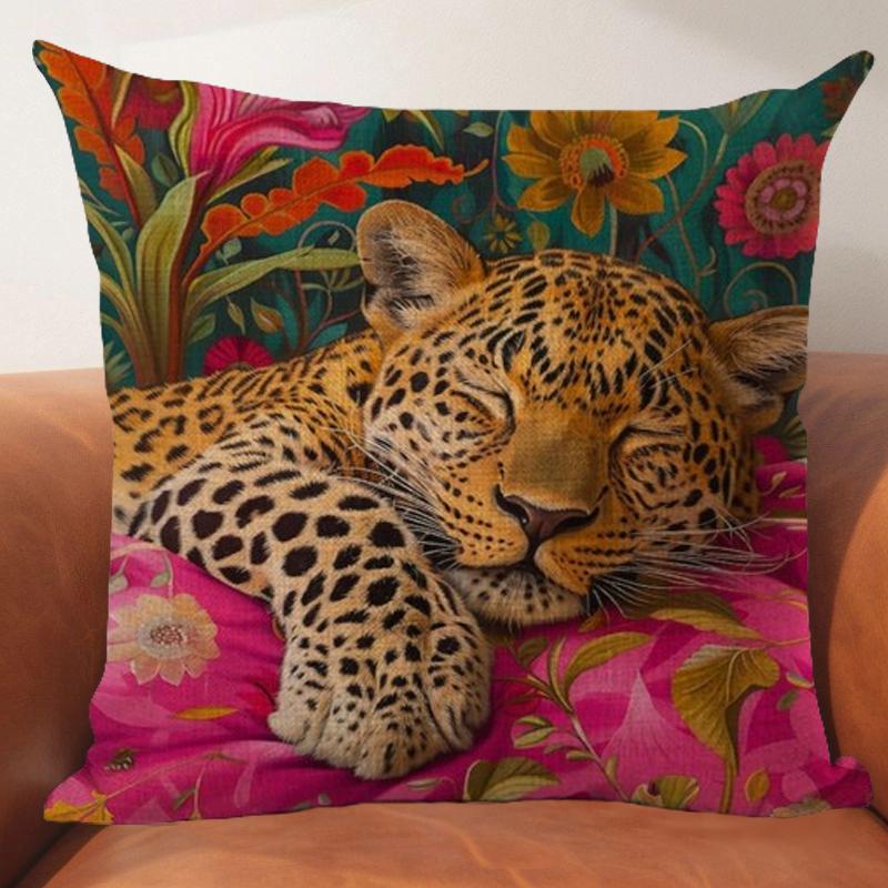 1Pc Animal Theme Decor Pillow Cover Retro Style The Leopard Print Throw Pillows, Square Durable Linen Throw Pillow Covers