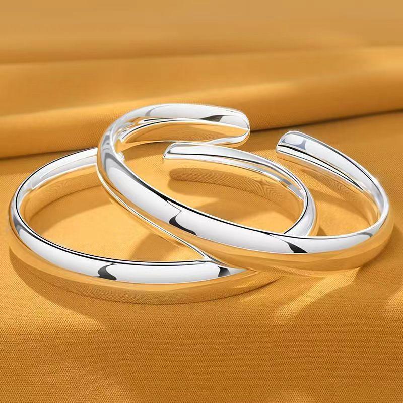 Korean Style Simple Silver Plated White Copper Bangle Bracelet
