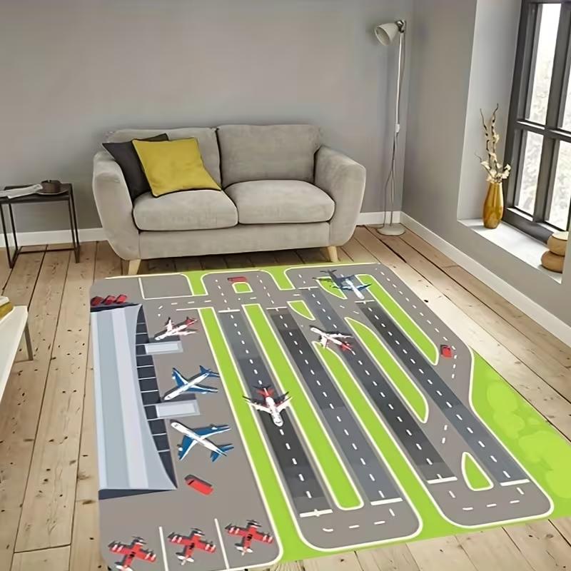 Cartoon Town Traffic Track Rug Washable Durable Educational Game Carpet for Play Area Home Decor Living Room