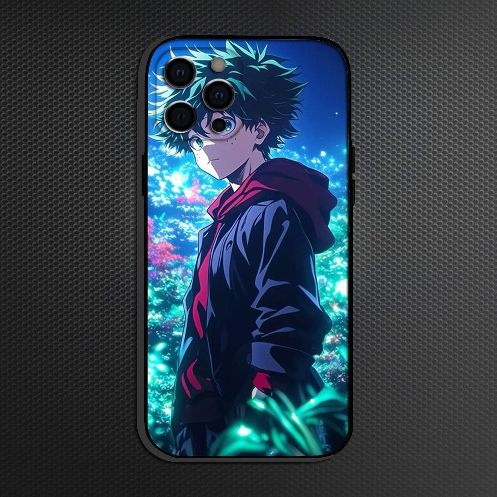 My Hero Lzuku Deku Phone Case For iPhone 16,15,14,13,12,11 Plus,Pro Max, Soft Silicone Black Cover